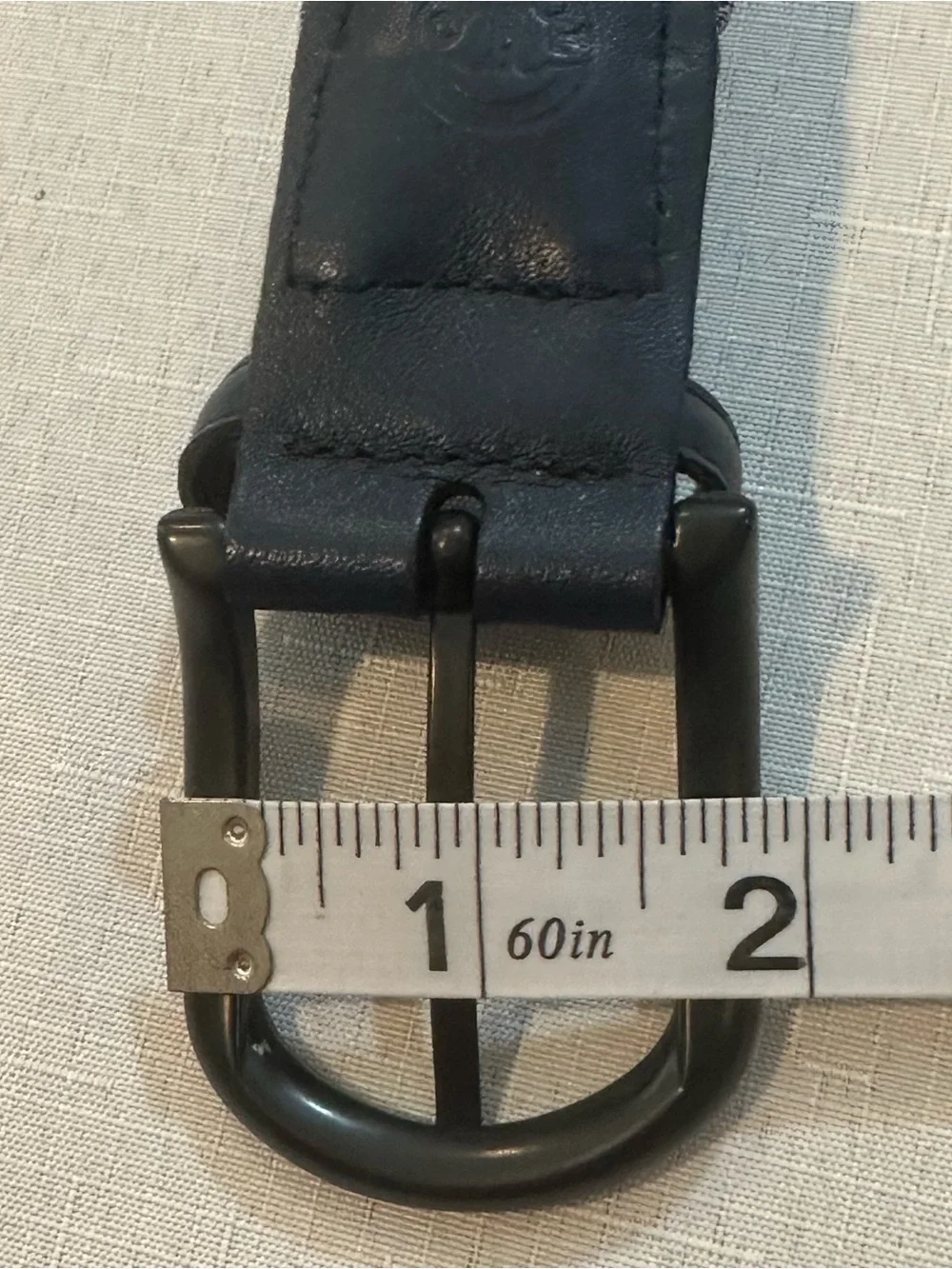 Torino Leather Blue Gray Herringbone Stretch Woven Belt Size 42
